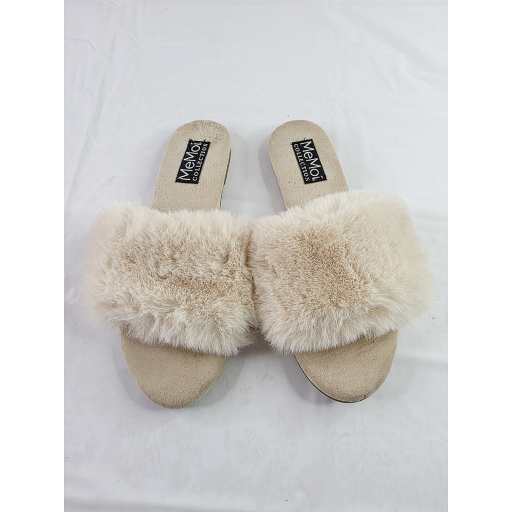 MeMoi Shannon Cream Faux Fur Sandal Slippers Women’s 7/8